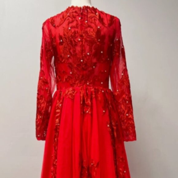 JJ's House Red Ball-Gown w/ Sweep Train Tulle Lace w/ Sequins Sz 8 196082 - Picture 4 of 13